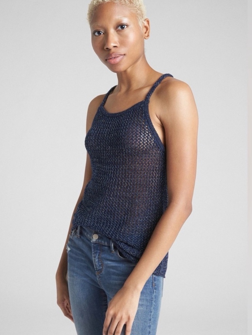 New! Gap Knitted Shimmer Spaghetti strap T…